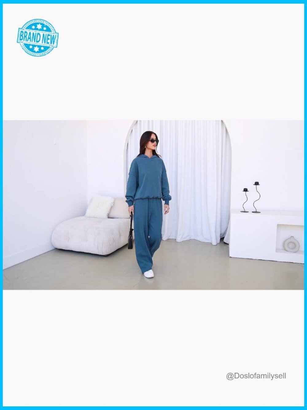 Cozy 2 Piece Hoodie & Wide Leg Sweatpants Set Loose Fit Tracksuit Lounge - Picture 7 of 7